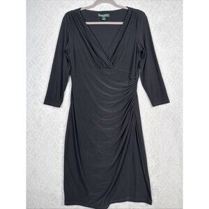 LRL Ralph Lauren Jersey Dress 10 Black Sheath Classy Chic Career Sophisticated